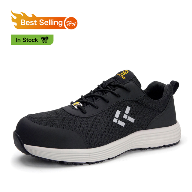ANTENG Breathable Work Shoes for Men And Women - Odor-Resistant, Ultra-Lightweight, Steel Toe, Anti-Static, Slip-Resistant, Safety Shoes